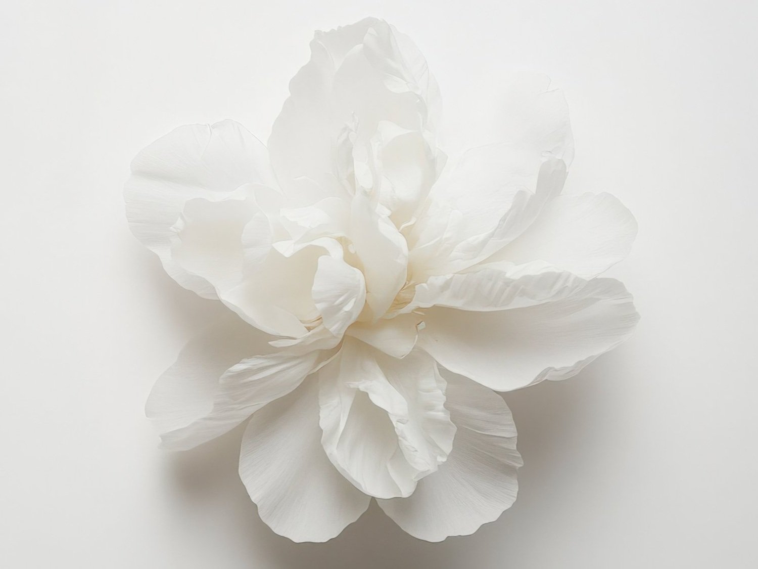 White flower with layered petals on a white background.