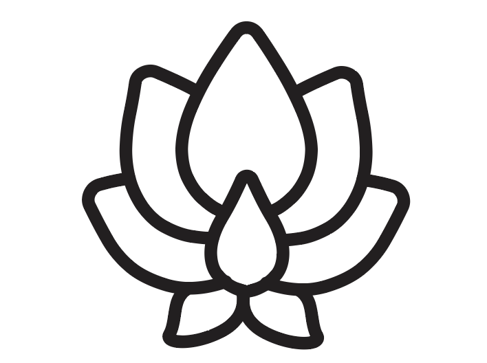 Line drawing of a stylized lotus flower with a droplet shape at the center.